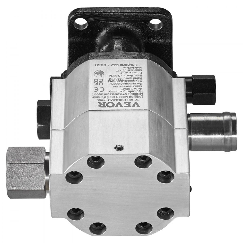VEVOR Hydraulic Wood Log Splitter Pump Kit, 16 GPM, 2 Stage 4000 PSI Aluminum Hydraulic Gear Pump, with Valve 1'' Inlet 1/2'' NPT Outlet 3600 RPM, for Small Engine Mounting Log Splitters