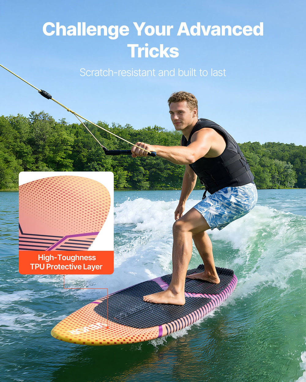VEVOR wakesurf board - high-toughness TPU protective layer