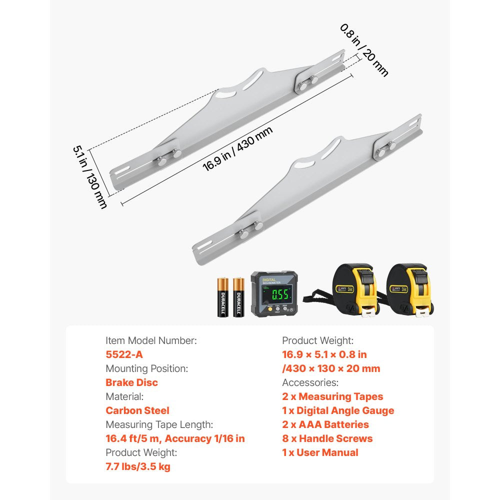 VEVOR Wheel Alignment Tool, 2 PCS Carbon Steel Heavy Duty Toe & Camber Alignment Plates with Digital Angle Finder, 2 Measuring Tapes, Accurate Automotive Wheel Tools for Home Use, Fits Car Truck SUV