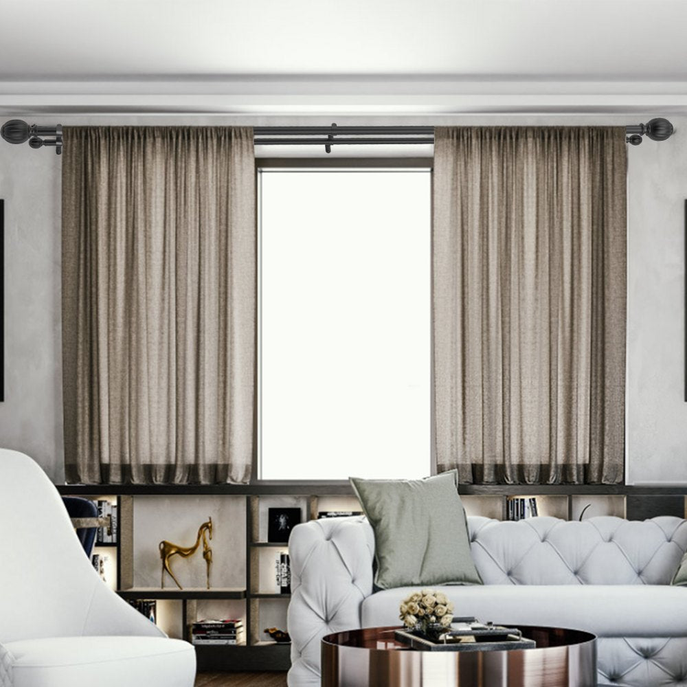 VEVOR Double Rod Curtain Rods, 36-72 inches(3-6ft) Adjustable Length, Black Double Curtain Rods with Round Finials, 1" and 3/4" Diameter, Double Window Drapery Rod for Sheer and Blackout Curtains