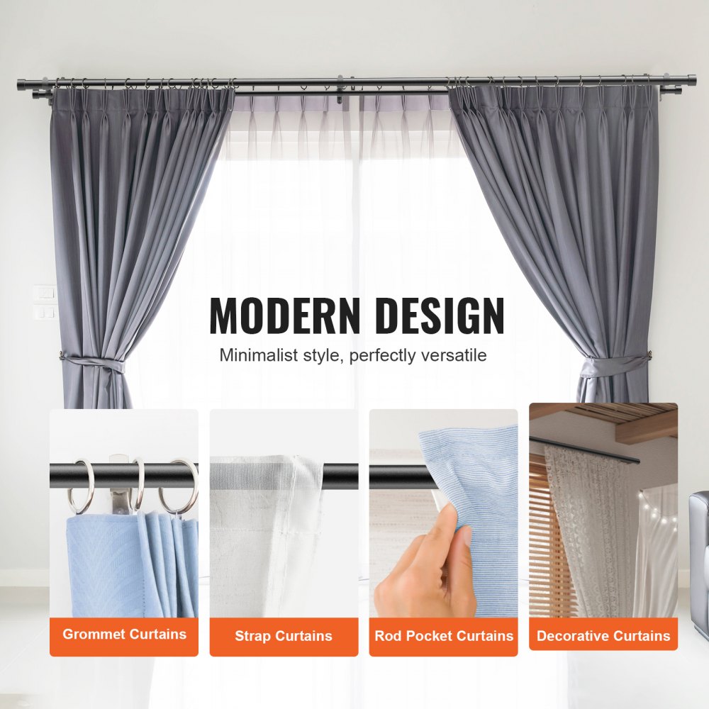 VEVOR 1 Inch Double Curtain Rods 36 to 72 Inches(3-6ft), Drapery Rods for Windows 24 to 68 Inches, Telescoping Dual Curtain Rod with Round Finials, Black
