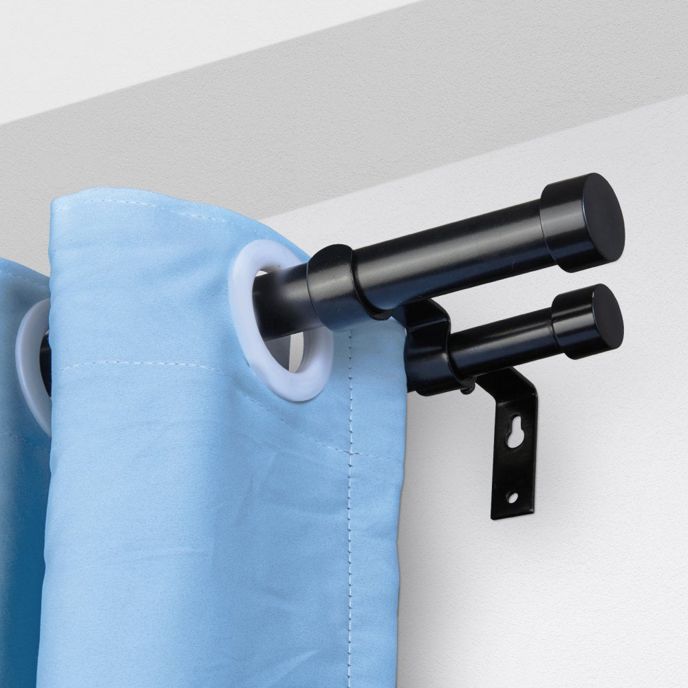 VEVOR 1 Inch Double Curtain Rods 36 to 72 Inches(3-6ft), Drapery Rods for Windows 24 to 68 Inches, Telescoping Dual Curtain Rod with Round Finials, Black