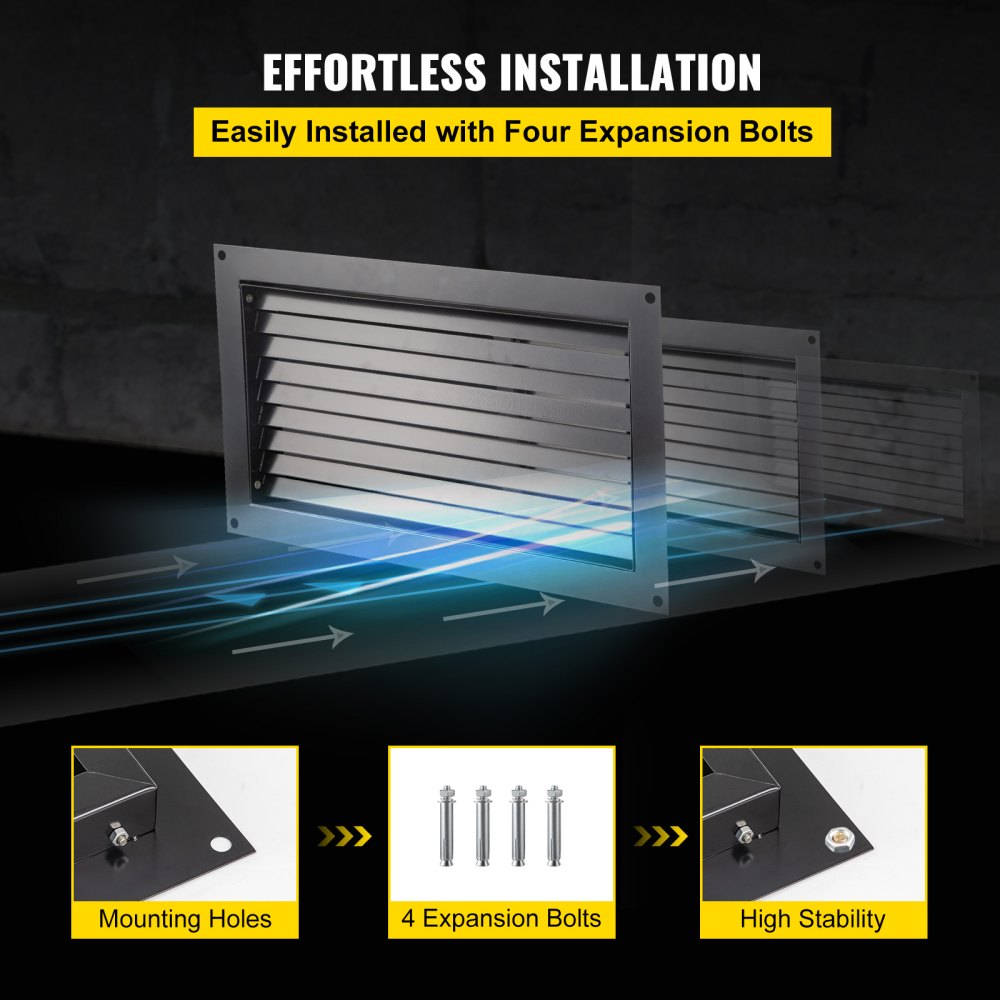 VEVOR Crawl Space Flood Vent, 12\" Height x 20\" Width Foundation Flood Vent, to Reduce Foundation Damage and Flood Risk, Black, Wall Mounted Flood Vent,for Crawl Spaces,Garages & Full Height Enclosur
