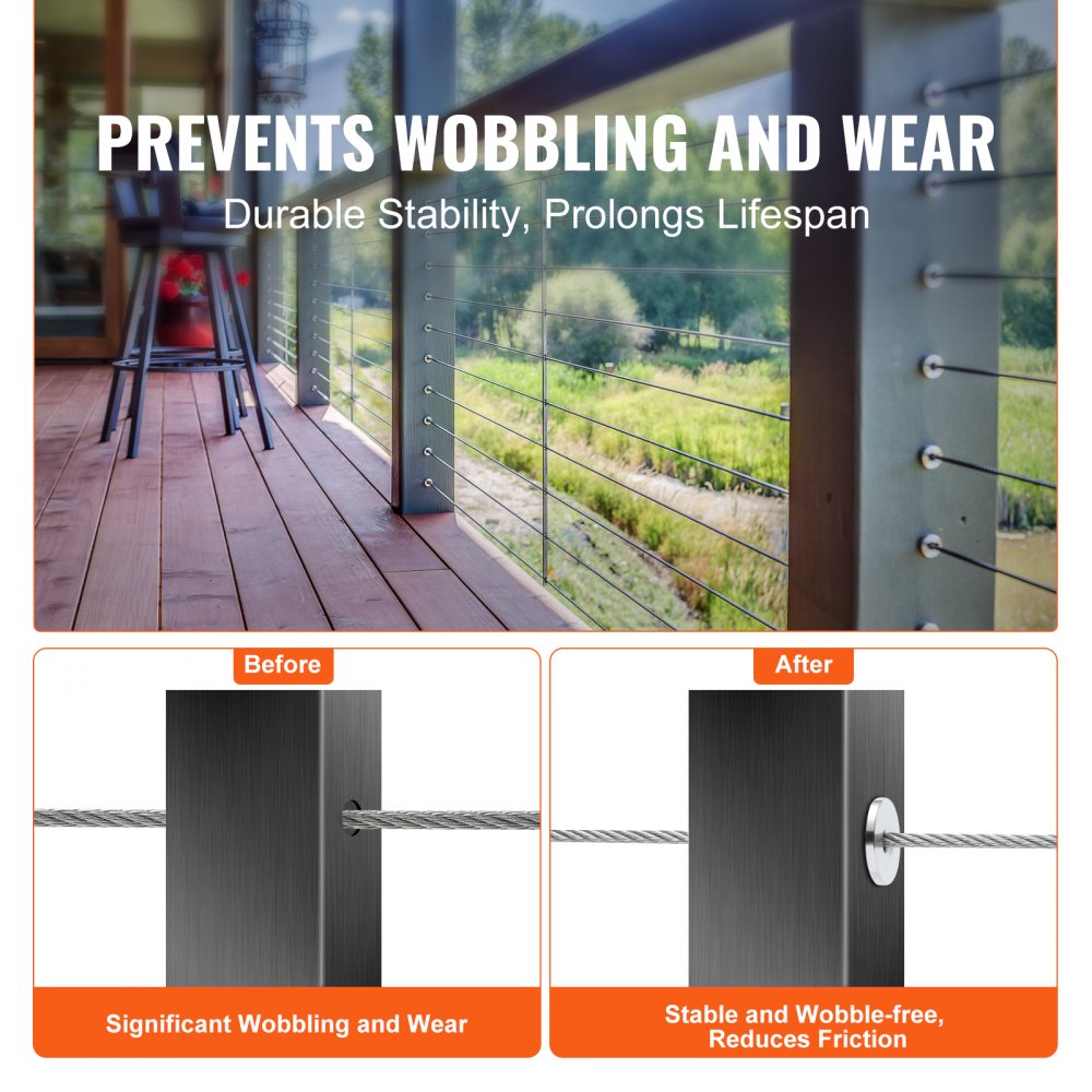 VEVOR 51Pack Cable Railing Kit 1/8" Wheel Protector Sleeves, Bundle with Black Invisible 1/8" Swage Tensioner and Terminal, Cable Railing Post Safeguard Covers for 0.41inch Horizontal Hole Post