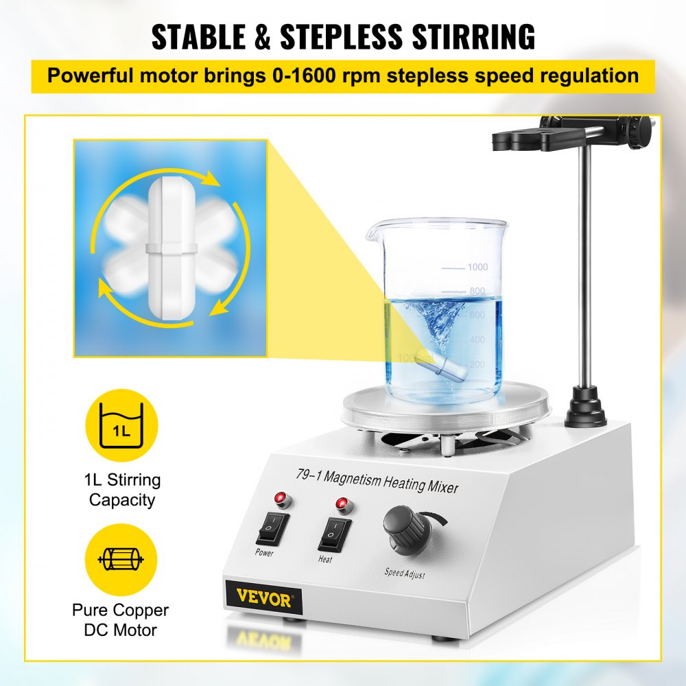 79-1 Magnetic Heating Stirrer Hot Plate Mixer Machine 1L Speed Control