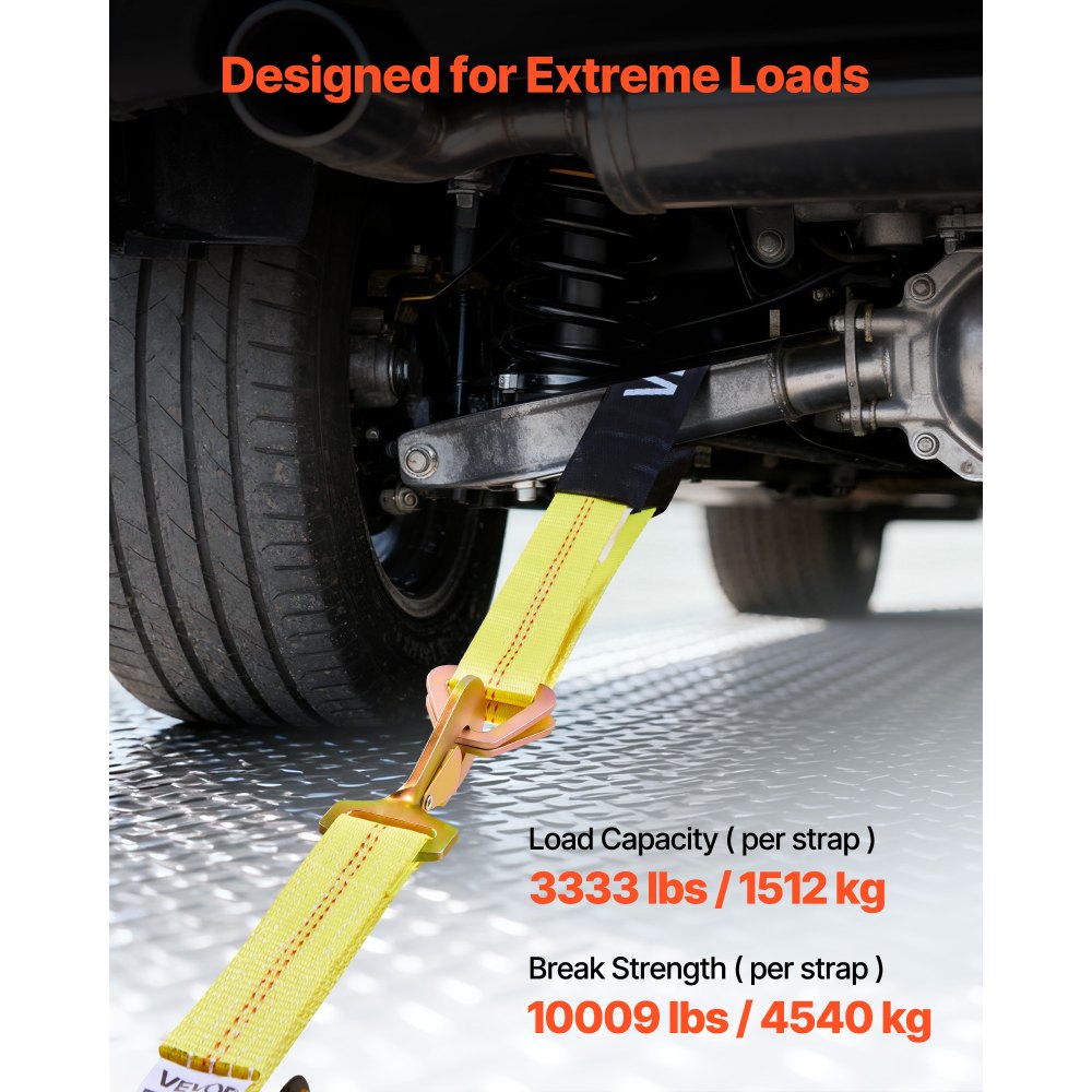 VEVOR Wheel Chock Tie-Down Kit, Axle Type Trailer Tie Down Strap, Car Tie Down Kit with Break Strength 10009 lbs, Working Load 3333 lbs, Trailer Ratchet Strap for ATV, UTV, & Heavy-Duty Pickup Trucks