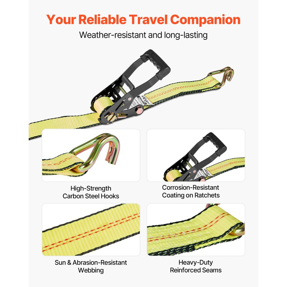 VEVOR Wheel Chock Tie-Down Kit, Deck-Style Trailer Tie Down Strap, Car Tie Down Kit with J-Hook, Break Strength 10009 lbs & Working Load 3333 lbs Motorcycle Tie-Down System for SUVs, Trailers, Trucks