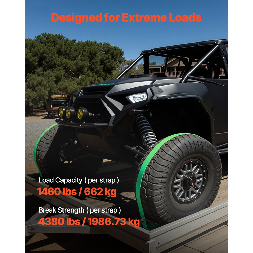 VEVOR Wheel Chock Tie-Down Kit, Chock-Style Trailer Tie Down Strap, Car Tie Down Kit with Buckle, Break Strength 4380 lbs & Working Load 1460 lbs Motorcycle Tie-Down System for ATVs, UTVs & Trailers
