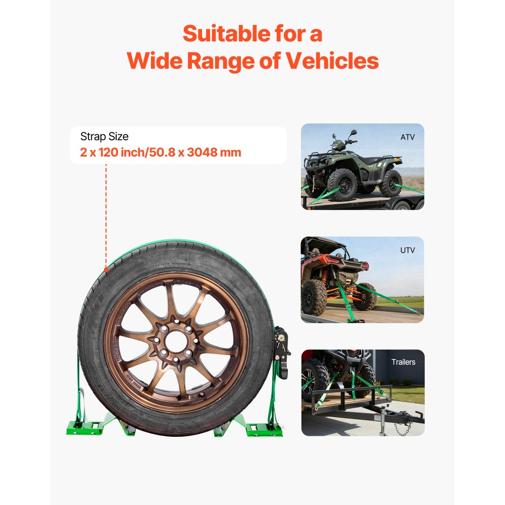 VEVOR Wheel Chock Tie-Down Kit, Chock-Style Trailer Tie Down Strap, Car Tie Down Kit with Buckle, Break Strength 4380 lbs & Working Load 1460 lbs Motorcycle Tie-Down System for ATVs, UTVs & Trailers