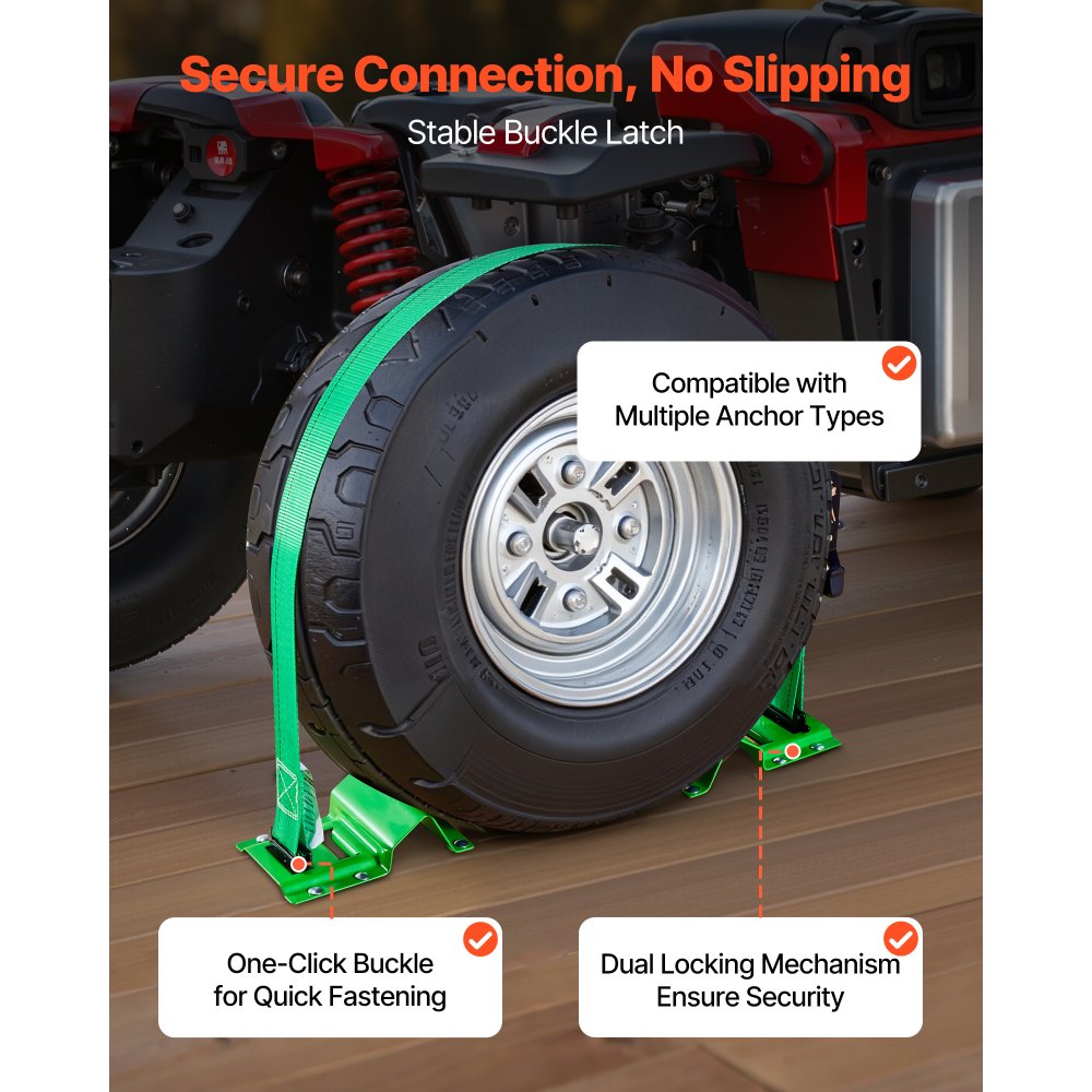 VEVOR Wheel Chock Tie-Down Kit, Chock-Style Trailer Tie Down Strap, Car Tie Down Kit with Buckle, Break Strength 4380 lbs & Working Load 1460 lbs Motorcycle Tie-Down System for ATVs, UTVs & Trailers