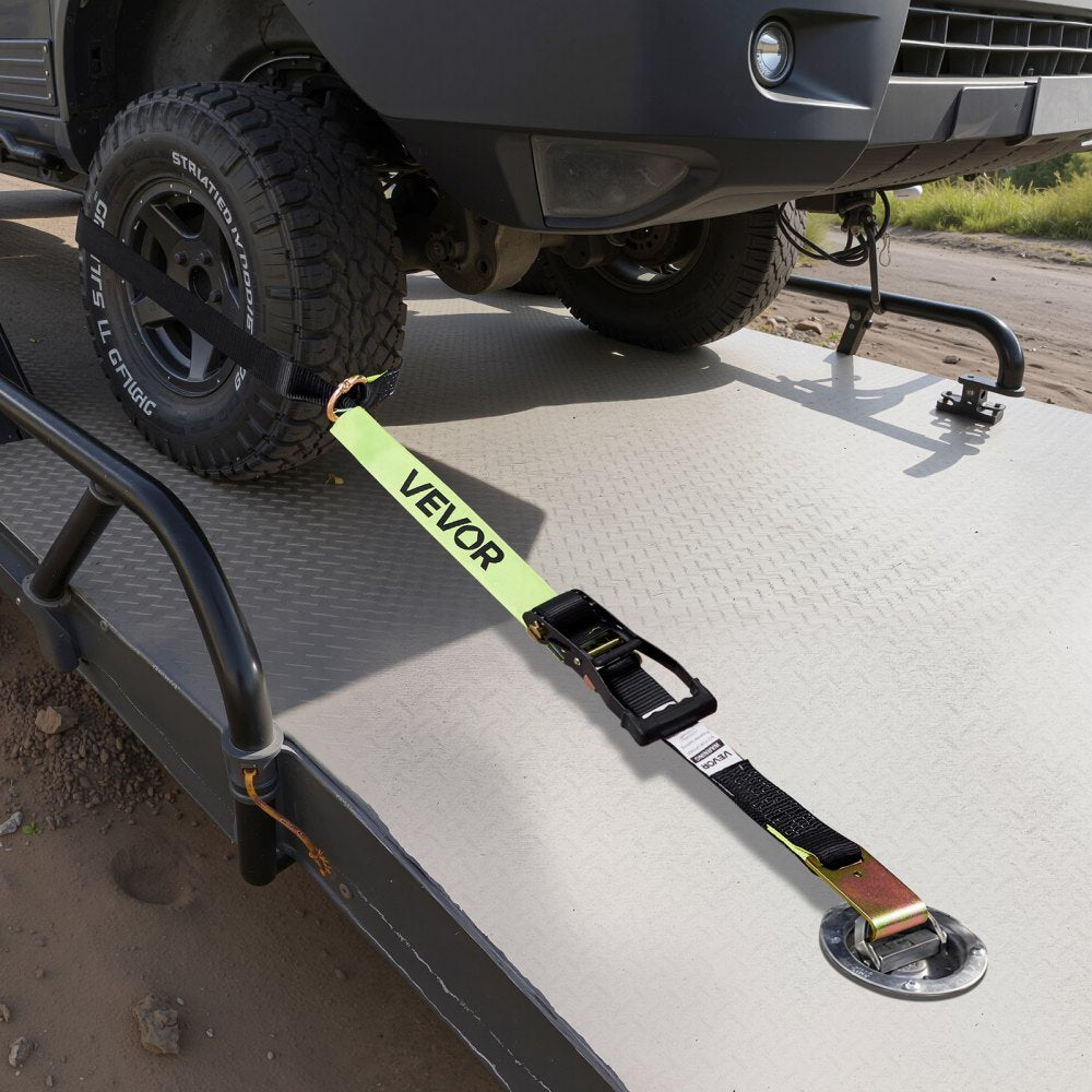 VEVOR Wheel Chock Tie-Down Kit, Tire-Style Trailer Tie Down Strap, Car Tie Down Kit with Flat Hook, Break Strength 10009 lbs & Working Load 3333 lbs Motorcycle Tie-Down System for ATVs, SUVs, Trailers