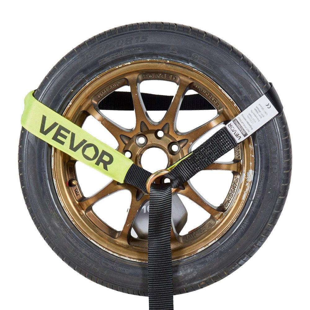 VEVOR Wheel Chock Tie-Down Kit, Tire-Style Trailer Tie Down Strap, Car Tie Down Kit with Flat Hook, Break Strength 10009 lbs & Working Load 3333 lbs Motorcycle Tie-Down System for ATVs, SUVs, Trailers