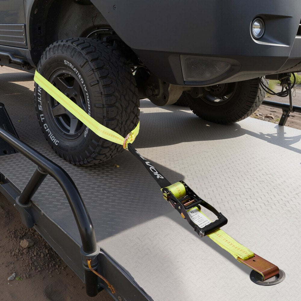 VEVOR Wheel Chock Tie-Down Kit, Tire-Style Motorcycle Tie-Down System, Car Tie Down Kit with Flat Hook, Break Strength 10009 lbs & Working Load 3333 lbs Trailer Tie Down Strap for ATVs, SUVs, Trailers