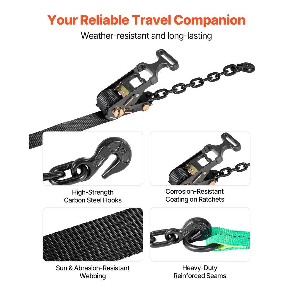 VEVOR Wheel Chock Tie-Down Kit, Tire-Style Tow Dolly Strap, Car Tie Down Kit with Heavy-Duty Hook, Break Strength 10009 lbs & Working Load 3333 lbs Motorcycle Tie-Down System for ATV, SUV, Trailer