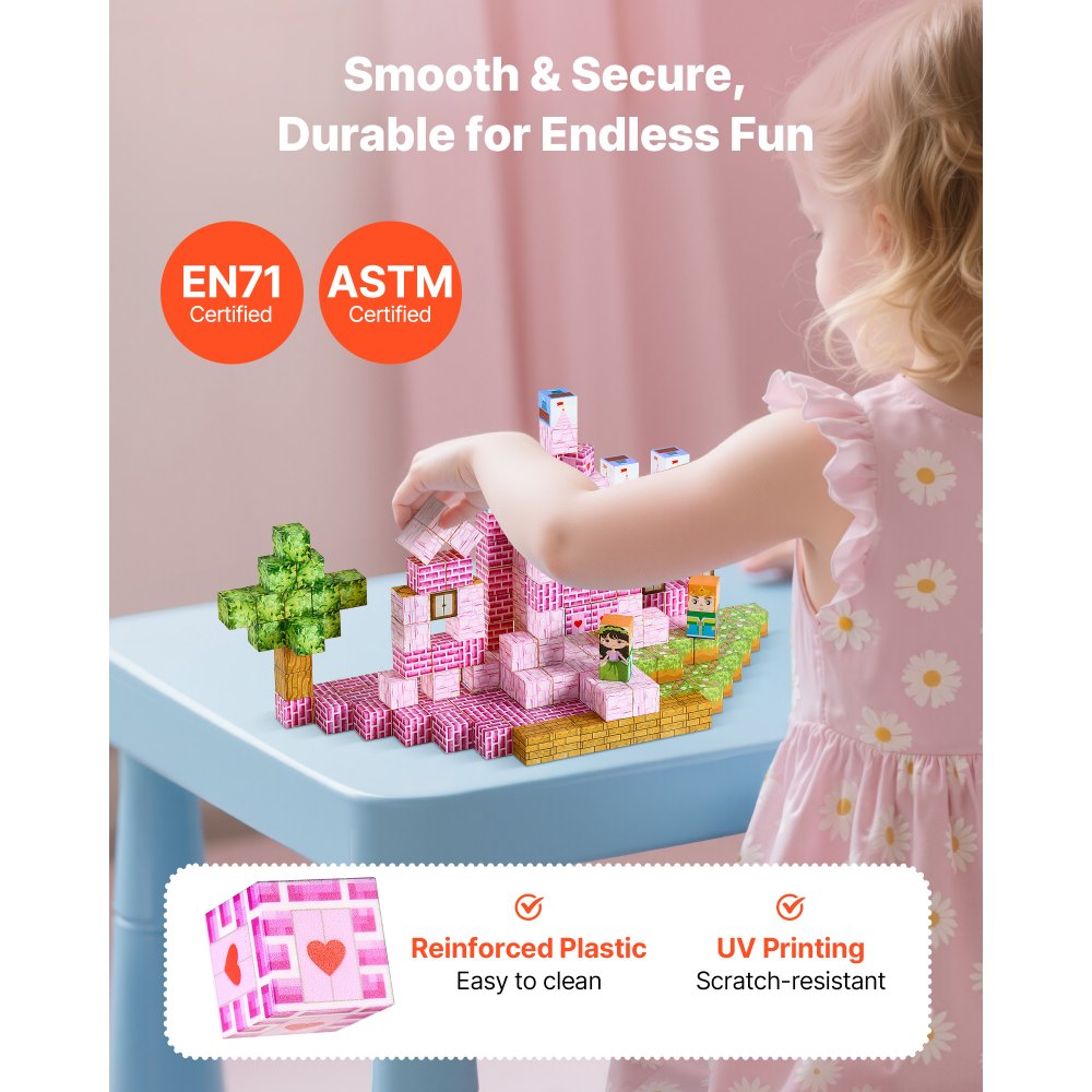 VEVOR Magnetic Blocks, 100 PCS Princess Castle Set, Magnetic Building Cubes for Kids, STEM Montessori Sensory Toys for Christmas Birthday Gift, Construction Stacking Toy for 3+ Years Old Boys & Girls