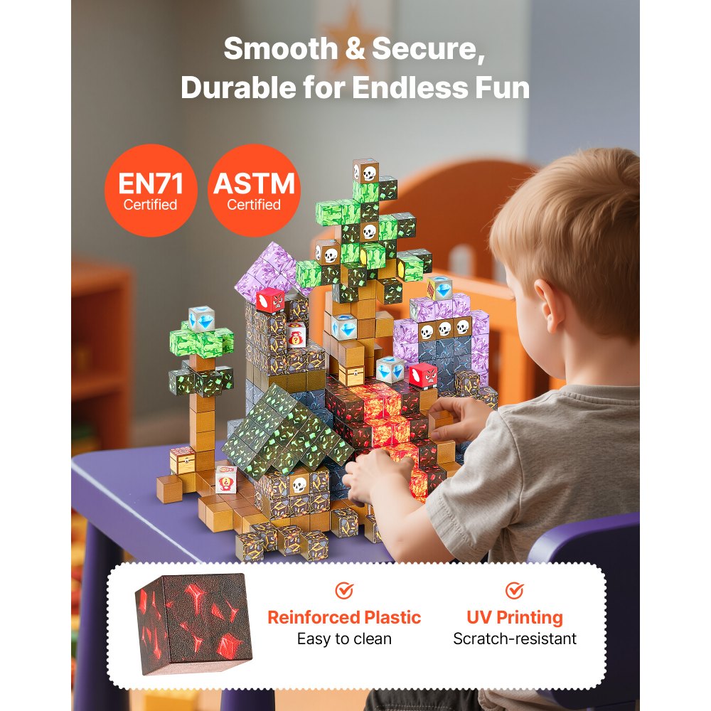 VEVOR Magnetic Blocks, 150 PCS Dark Castle Set, Magnetic Building Cubes for Kids, STEM Montessori Sensory Toys for Christmas Birthday Gift, Construction Stacking Toy for 3+ Years Old Boys & Girls