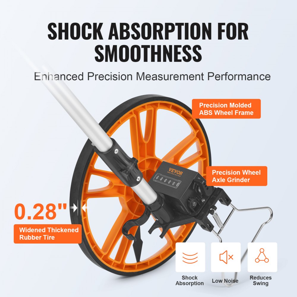VEVOR Measuring Wheel in Feet, 12.5 in Wheel Diameter, 39.37-15.75 in Telescoping Measure Wheel, Measurement 0-99999Ft with Back Bag, Suitable for Lawn/Hard/Soft/Wood Road Measuring