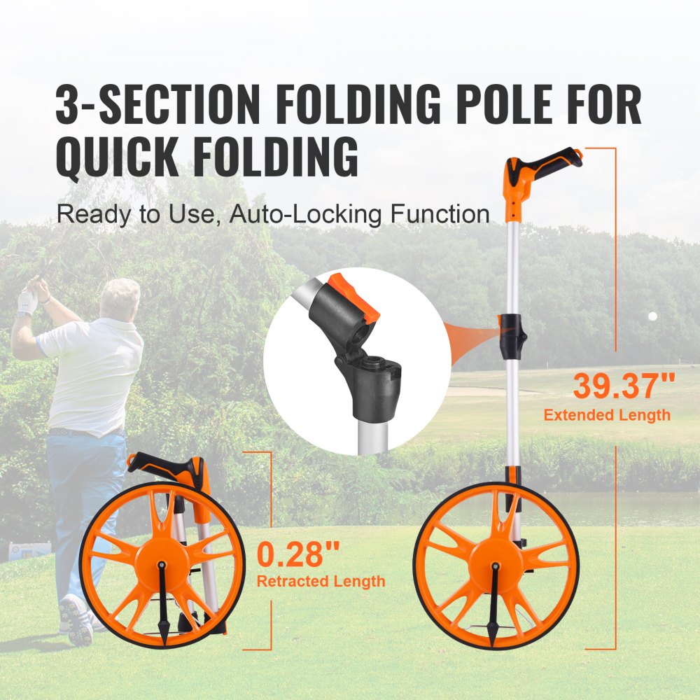 VEVOR Measuring Wheel in Feet, 12.5 in Wheel Diameter, 39.37-15.75 in Telescoping Measure Wheel, Measurement 0-99999Ft with Back Bag, Suitable for Lawn/Hard/Soft/Wood Road Measuring
