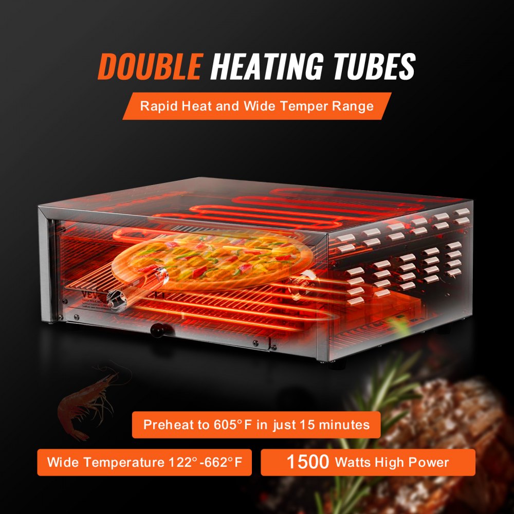 VEVOR Countertop Electric Pizza Oven, 12-inch, 1500W, 32-572 °F Temp Range, Stainless Steel Construction and Easy-to-Clean Crumb Tray, Suitable for Both Commercial and Home Use