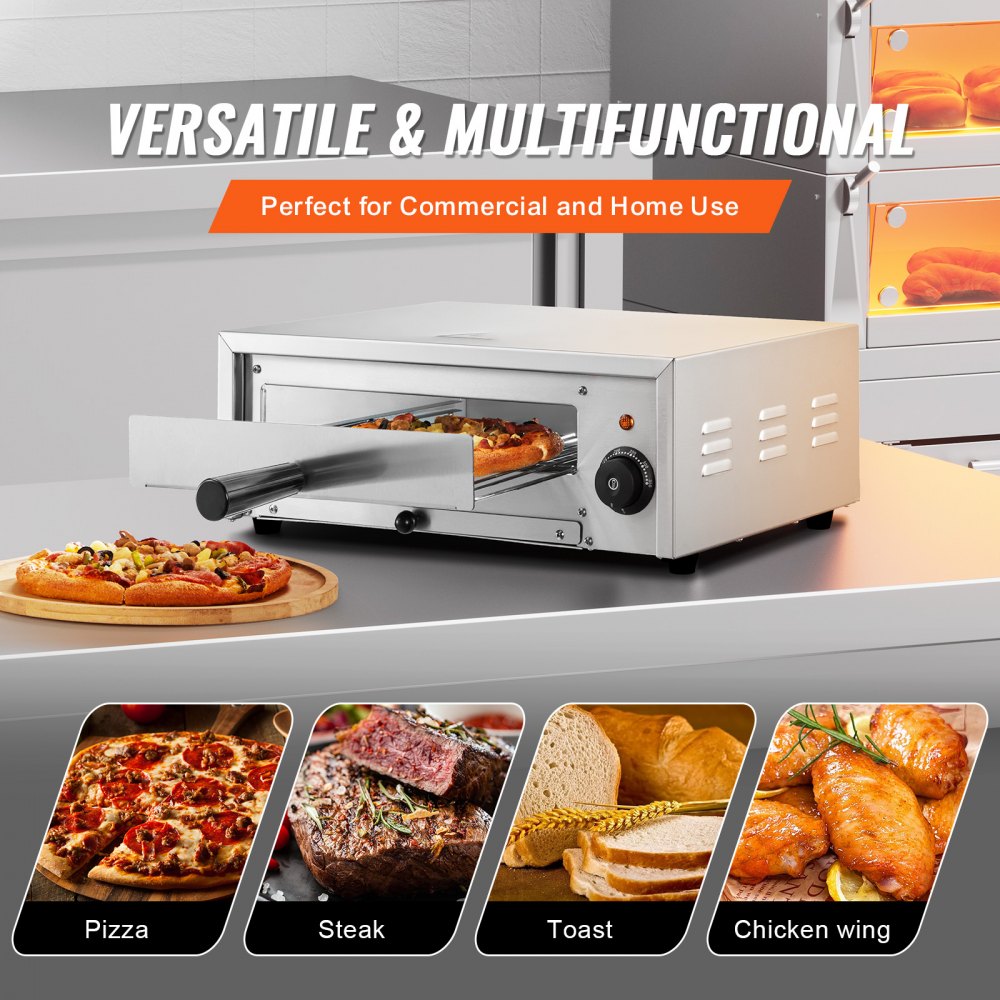 VEVOR Countertop Electric Pizza Oven, 12-inch, 1500W, 32-572 °F Temp Range, Stainless Steel Construction and Easy-to-Clean Crumb Tray, Suitable for Both Commercial and Home Use