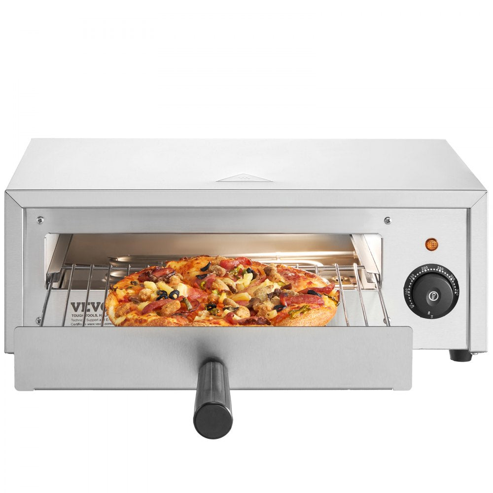 VEVOR Countertop Electric Pizza Oven, 12-inch, 1500W, 32-572 °F Temp Range, Stainless Steel Construction and Easy-to-Clean Crumb Tray, Suitable for Both Commercial and Home Use
