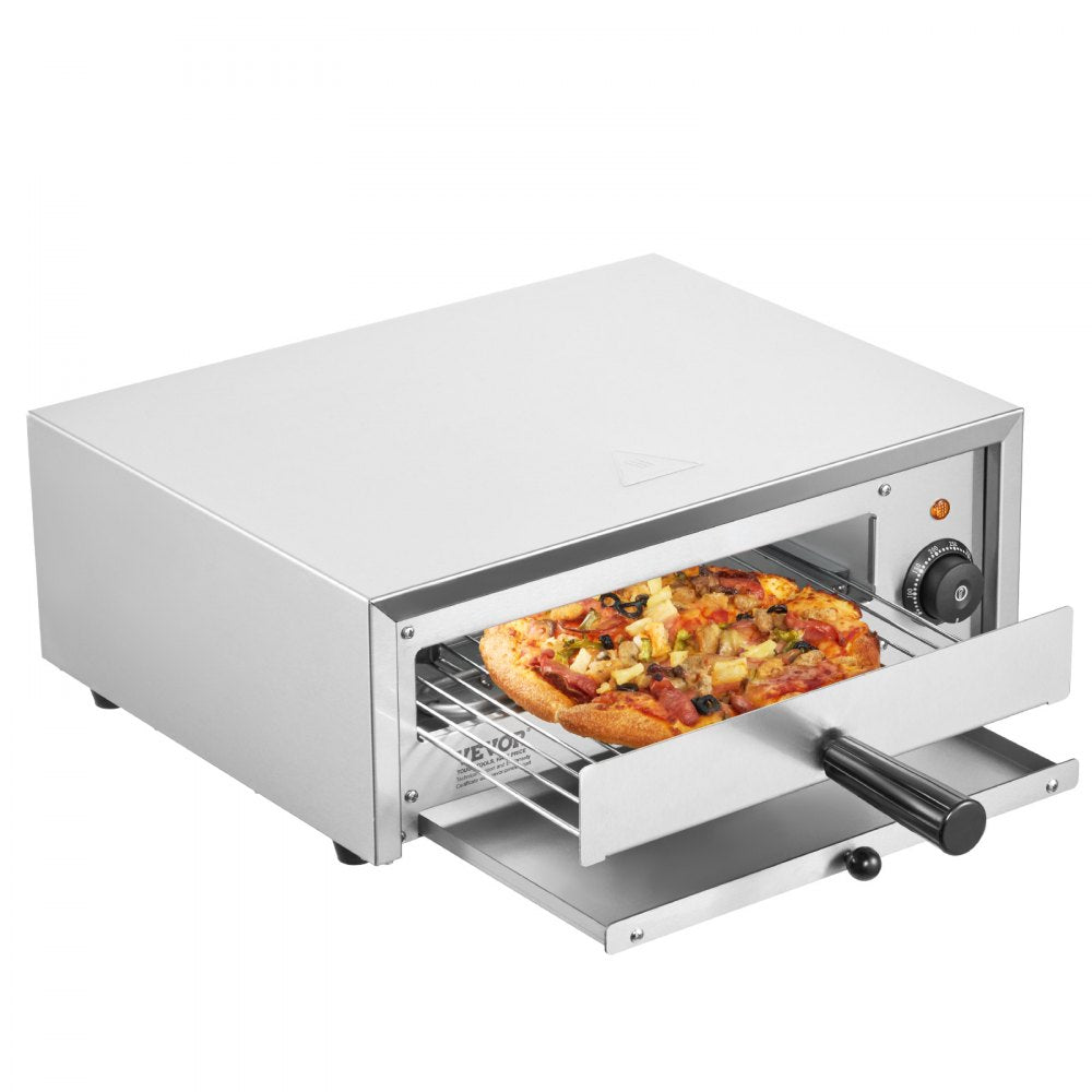 VEVOR Countertop Electric Pizza Oven, 12-inch, 1500W, 32-572 °F Temp Range, Stainless Steel Construction and Easy-to-Clean Crumb Tray, Suitable for Both Commercial and Home Use