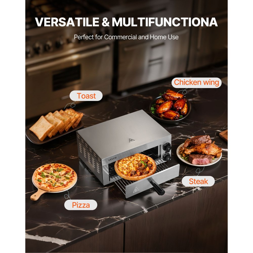 VEVOR Electric Pizza Oven for Countertops, 12-inch, 1500W, with Temp Control & 0-60 Min Timer, Even Baking Technology & Easy Clean Crumb Tray, Ideal for Both Commercial & Home Kitchens