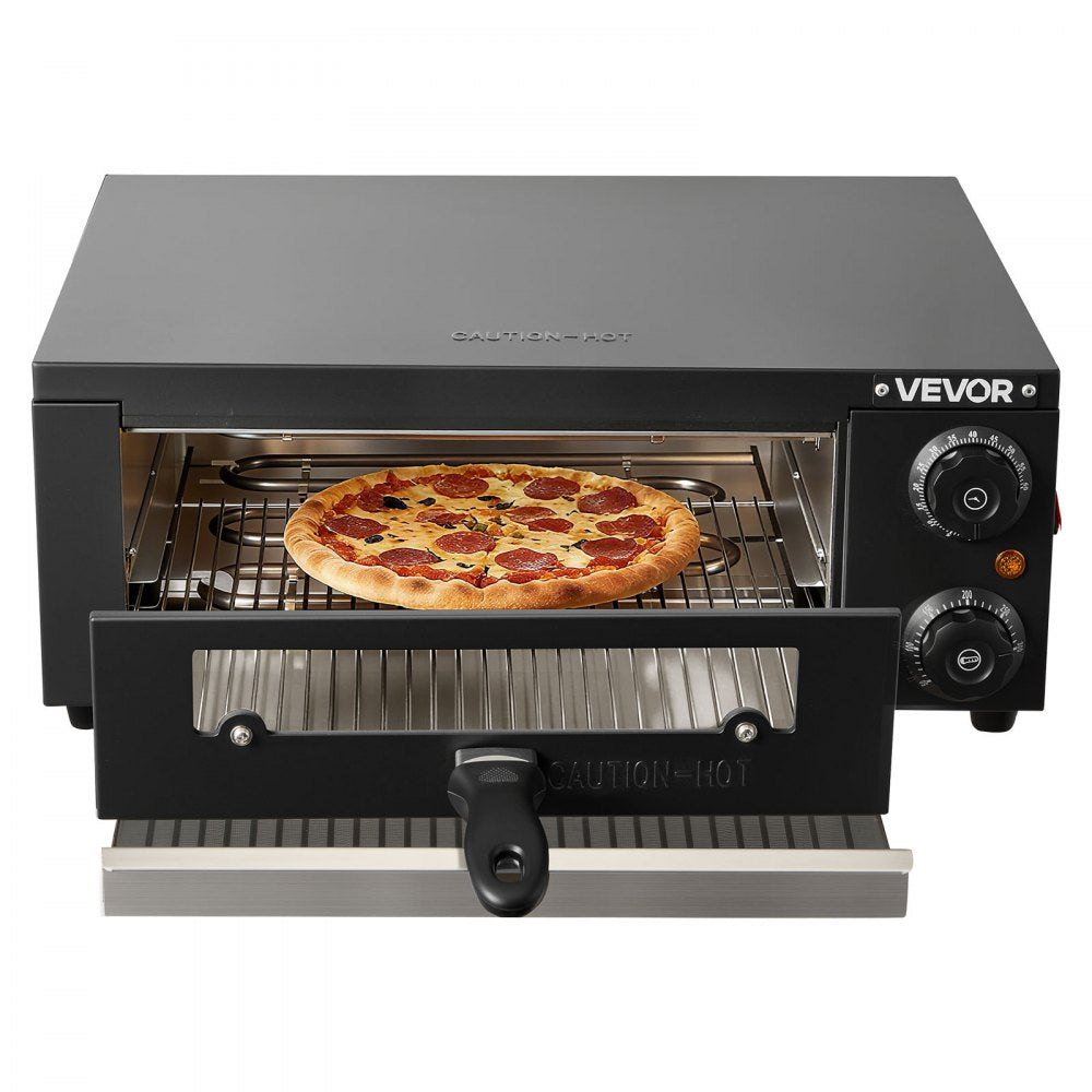 VEVOR Electric Pizza Oven, 12 in Countertop Pizza Oven, 77 to 572°F Temp Range, 1450W Indoor Pizzas Maker w/Timing & Temp Control, Pizzas Cooker w/Dual Heat Tube, Grill Rack, for Kitchen & Commercial