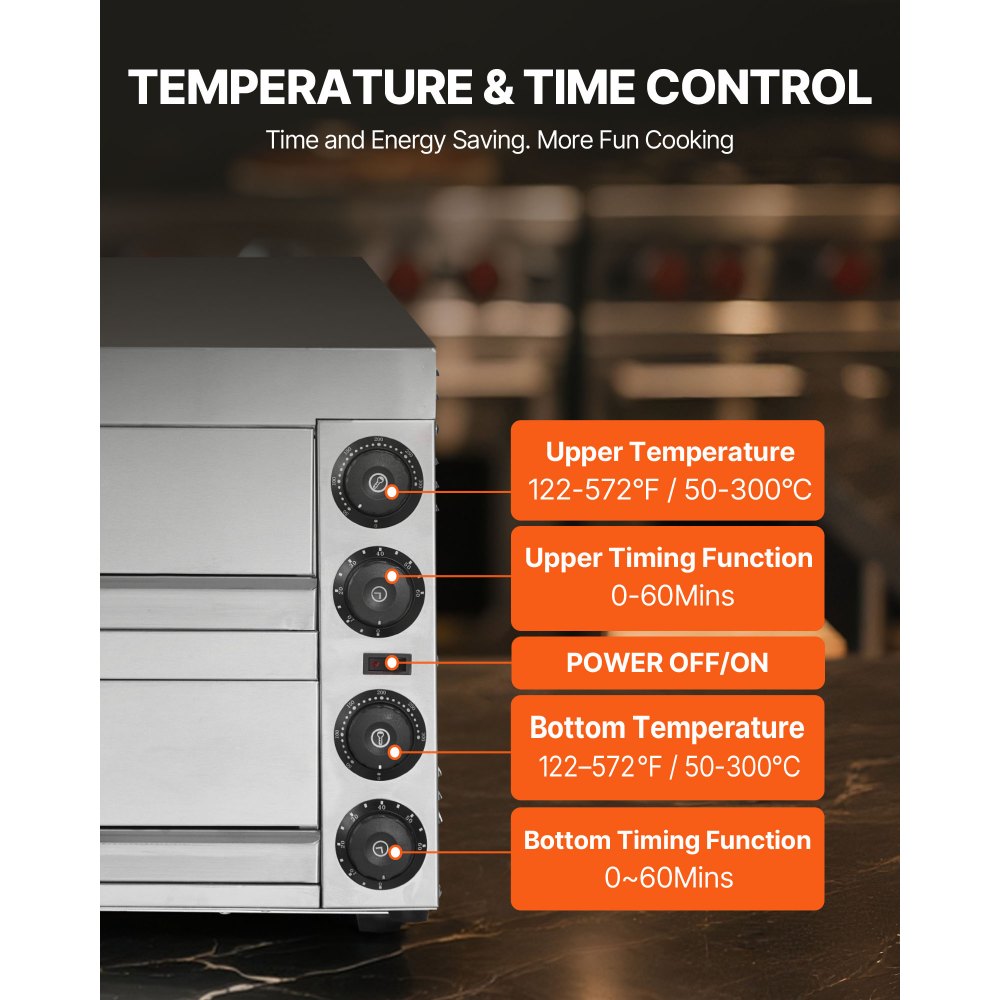 VEVOR Electric Pizza Oven for Countertops, 12-inch, 1700W, with Temp Control & 0-60 Min Timer, Even Baking Technology & Easy Clean Crumb Tray, Ideal for Both Commercial & Home Kitchens