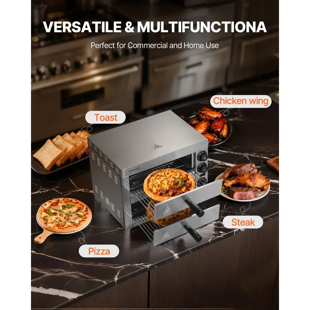 VEVOR Electric Pizza Oven for Countertops, 12-inch, 1700W, with Temp Control & 0-60 Min Timer, Even Baking Technology & Easy Clean Crumb Tray, Ideal for Both Commercial & Home Kitchens