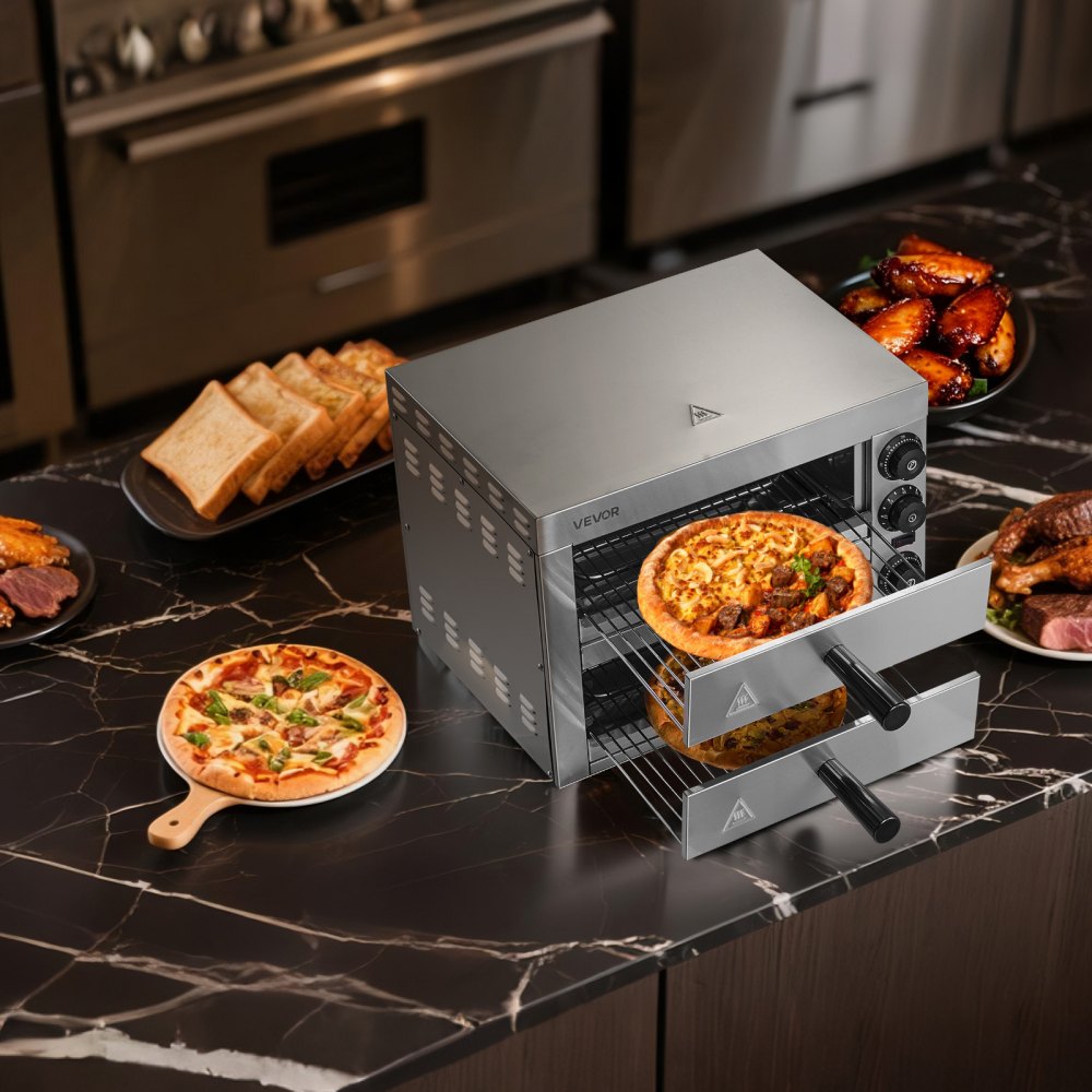 VEVOR Electric Pizza Oven for Countertops, 12-inch, 1700W, with Temp Control & 0-60 Min Timer, Even Baking Technology & Easy Clean Crumb Tray, Ideal for Both Commercial & Home Kitchens