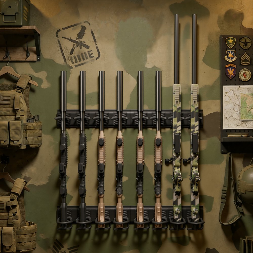 VEVOR Indoor Gun Rack, Heavy Duty Steel, Wall Mount Rifle and Shotgun Rack, 8 Slots for Long Guns, Gun Display Rifle Storage Holder with Screws, for Home Garage Office Retail Shop Hunting Cabin Wall