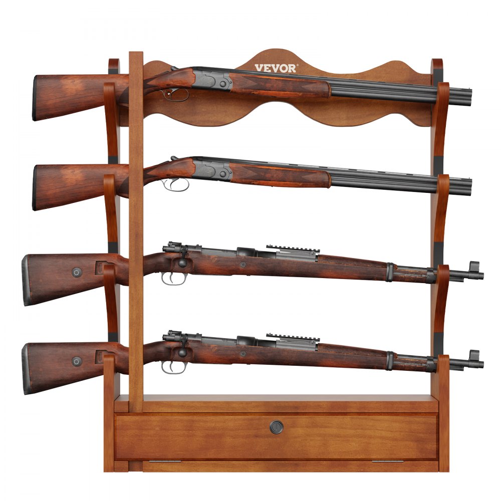 VEVOE Gun Rack, Wood Gun Rack Wall Mount, Gun Display Rack holds 4 Rifles, Shotguns, 132 lb Heavy Duty Wall Storage Display Rifle Rack with Soft Padding