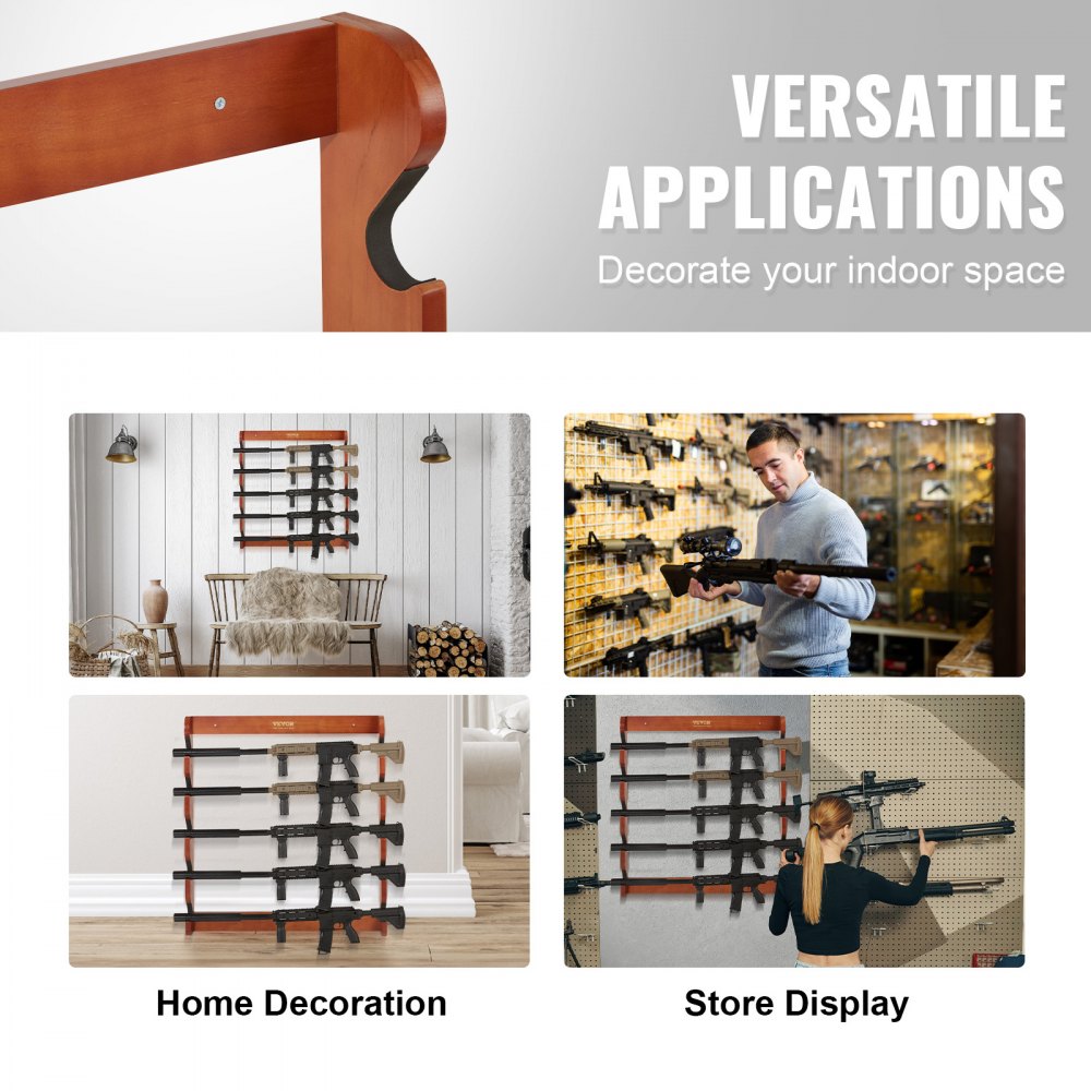VEVOR Gun Rack, Wood Gun Rack Wall Mount, Gun Display Rack holds 5 Rifles, Shotguns, 132 lb Heavy Duty Wall Storage Display Rifle Rack with Soft Padding