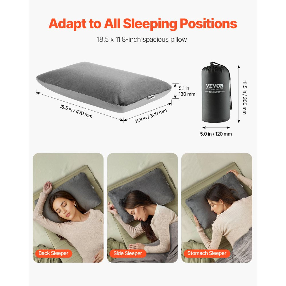 VEVOR Camping Pillow, Memory Foam Travel Pillow with Double-Sided Cover, Portable Backpacking Pillows with Removable & Washable Cover and Storage Bag, Perfect for Camping, Air Travel, Hiking, Office