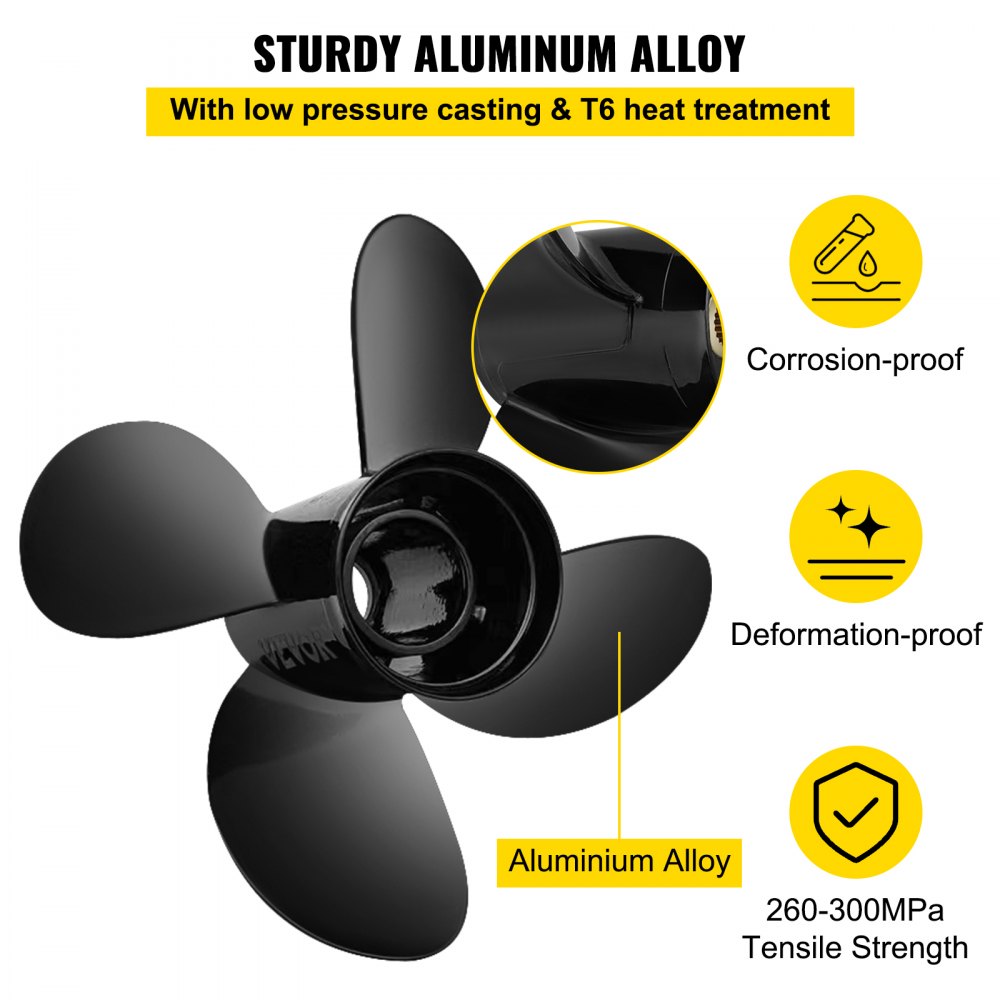 VEVOR Outboard Propeller, Replace for OEM 48-8M0084495, 4 Blades 14\" x 19\" Aluminium Boat Propeller, Compatible with 135-300HP 2-Stroke & 4-Stroke Outboards, Alpha&Bravo I Stern-Drives, RH