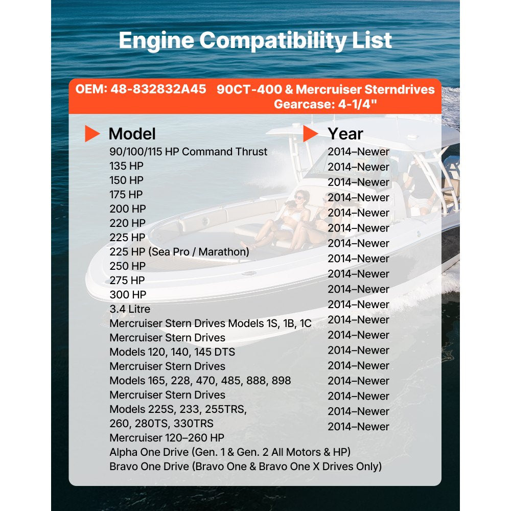VEVOR Outboard Propeller, Upgrade OEM 15 Spline Tooth Aluminum Outboard Boat Propeller Fit Mercury/Mariner Engines 90-400 HP, 4-3/4" Gearcase, 3-Blade, RH (Right Hand Rotation), OEM No. 48-832832A45