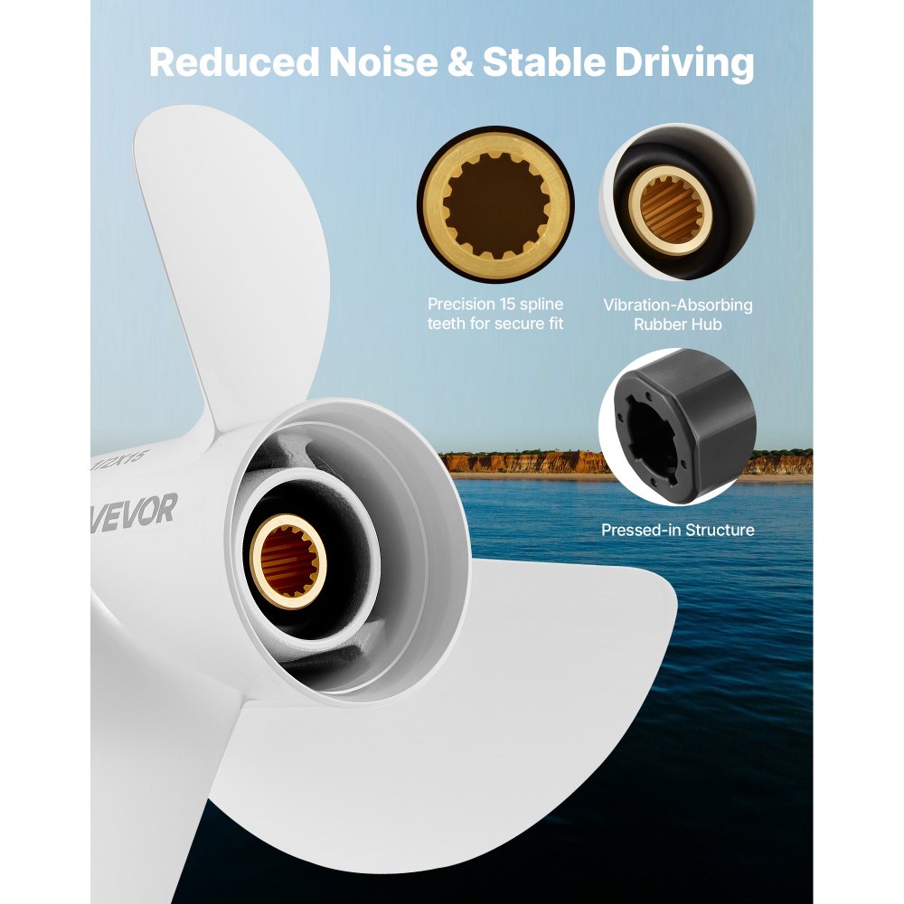 VEVOR Outboard Propeller, Upgrade OEM 15 Spline Tooth Aluminum Outboard Boat Propeller Fit Yamaha Engines 60-130 HP, 4-1/4" Gearcase, 3-Blade, RH (Right Hand Rotation), OEM Parts No. 6E5-45947-00-EL