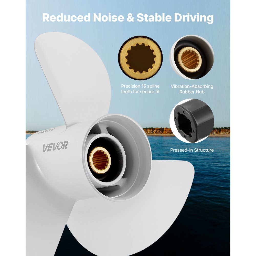 VEVOR Outboard Propeller, Upgrade OEM 15 Spline Tooth Aluminum Outboard Boat Propeller Fit Yamaha Engines 50-130 HP, 4-1/4" Gearcase, 3-Blade, RH (Right Hand Rotation), OEM Parts No. 6E5-45954-00-EL