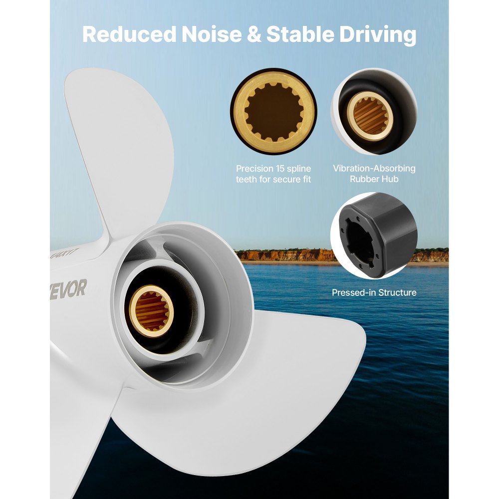 VEVOR Outboard Propeller, Upgrade OEM 15 Spline Tooth Aluminum Outboard Boat Propeller Fit Yamaha Engines 50-130 HP, 4-1/4" Gearcase, 3-Blade, RH (Right Hand Rotation), OEM Parts No. 6E5-45945-01-EL