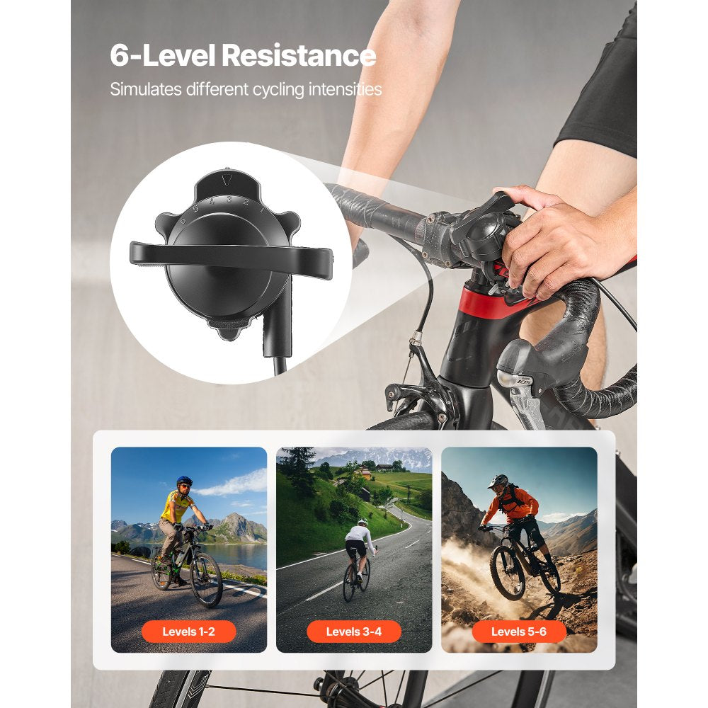 VEVOR Bike Trainer, 6 Level Resistance, 26-29 in & 700C Wheels, Foldable Magnetic Bicycle Stationary Stand for Indoor Exercise Riding with Quick Release Skewer & Front Wheel Riser Block for Road Bikes