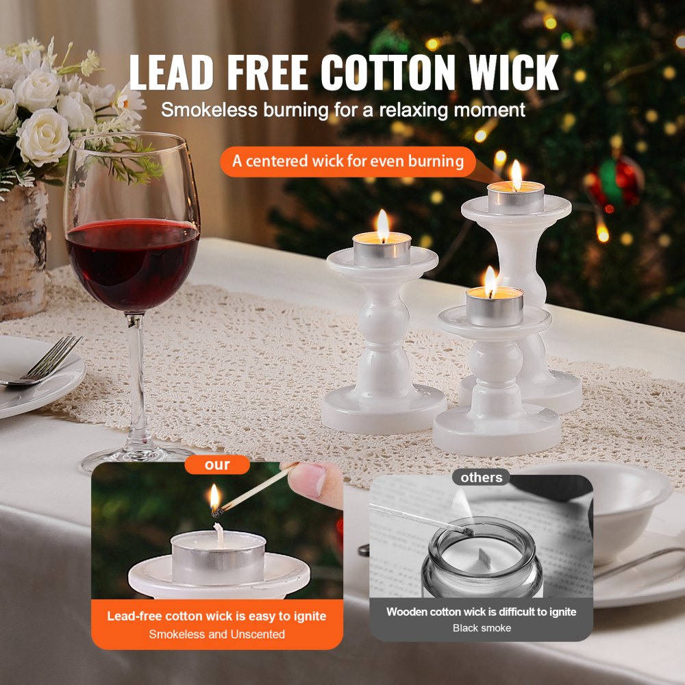 VEVOR 200 Pack Unscented Tea Lights Candles 6.5 Hours Long Burning Smokeless Tealight Candles, Dripless with Aluminum Cups, Natural Palm Wax Votive Candles for Home, Weddings, Christmas, White