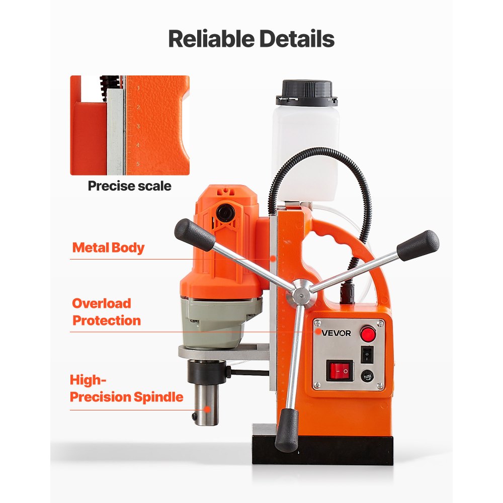 VEVOR Magnetic Drill Press, 1200 W, 1.5 in Boring Diameter, 2248 lbf Power Mag Drill Press, 900 RPM Speed, with Weldon Shank, Efficient Cooling, for Metal Surface, Industrial and Home Improvement