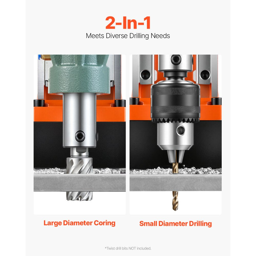 VEVOR Magnetic Drill, 1550W Motor 2 in Coring Diameter, 2922 lbf Magnetic Force, 0-550 RPM Variable Speed, Portable Electric Mag Drill Press Drilling Machine for Metal Surface, Home Improvement