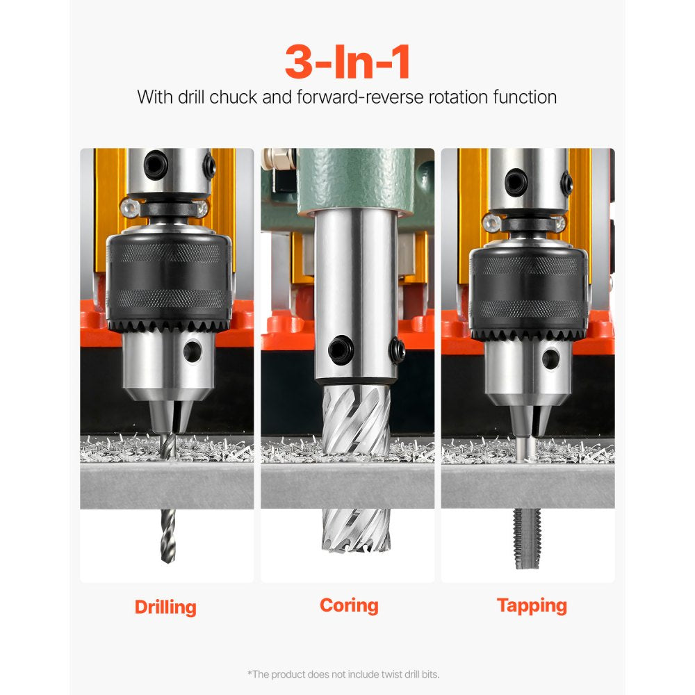 VEVOR Magnetic Drill, 1450W Motor 2 in Coring Diameter, 2922 lbf Magnetic Force, Portable Electric Mag Drill Press with 6 Coring Bits, Variable Speed, Drilling Machine for Metal Surface, Industrial