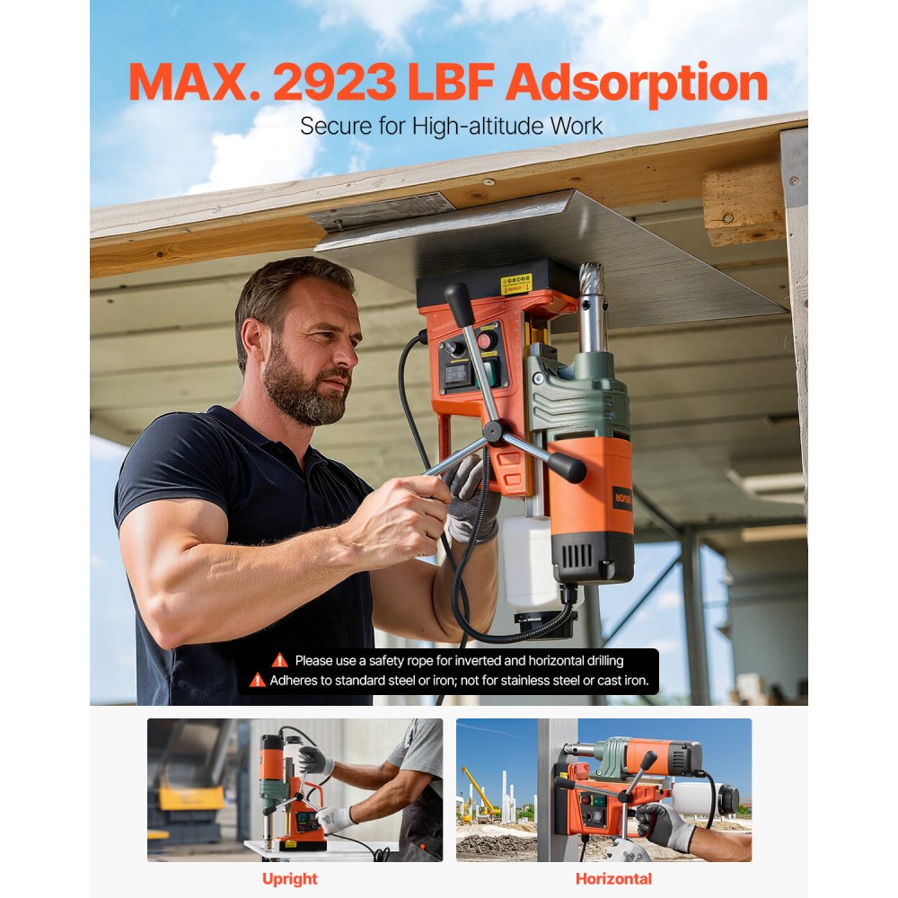VEVOR Magnetic Drill, 1450W Motor 2 in Coring Diameter, 2922 lbf Magnetic Force, Portable Electric Mag Drill Press with 6 Coring Bits, Variable Speed, Drilling Machine for Metal Surface, Industrial