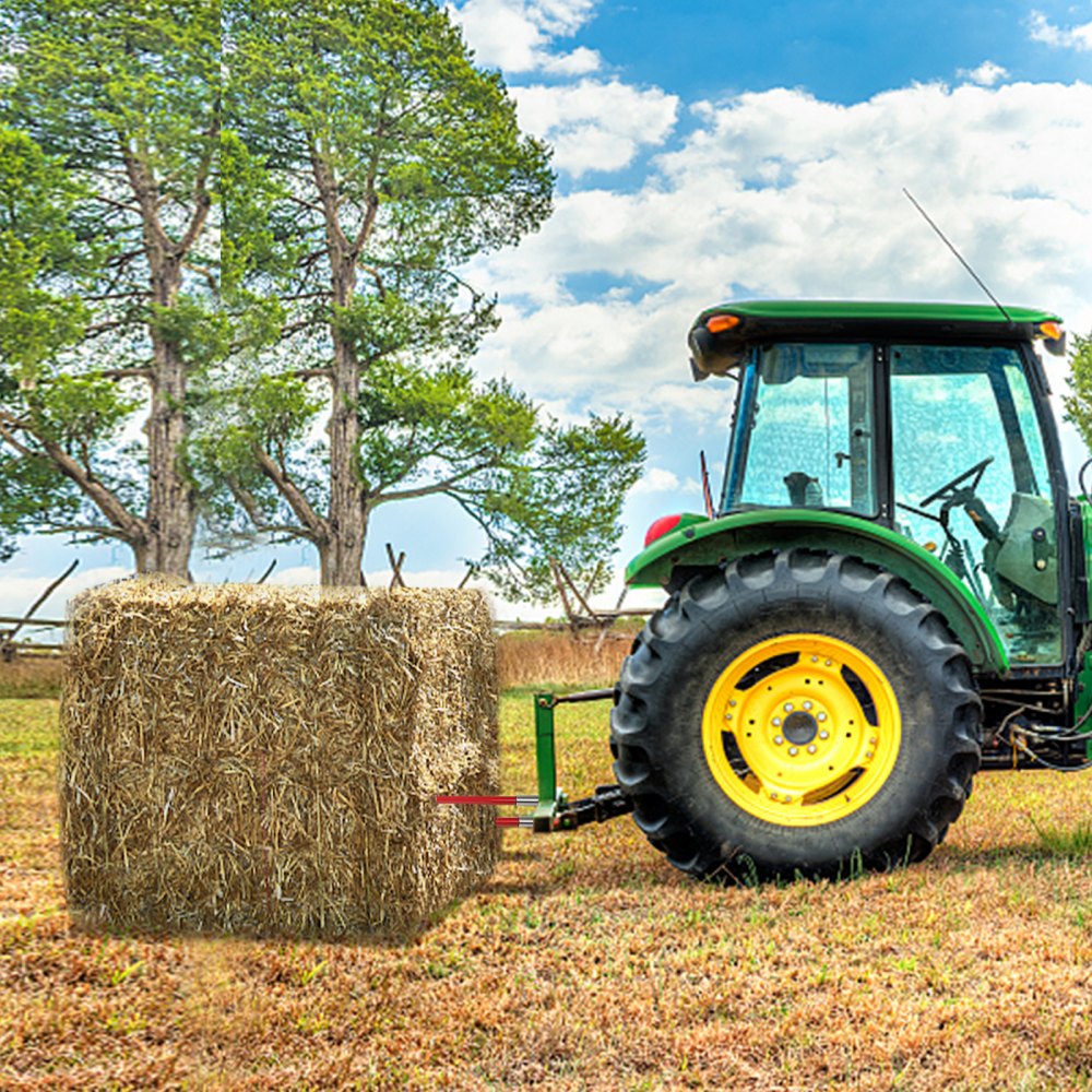 VEVOR Pair Hay Spear 43" Bale Spear 3000 lbs Capacity, Bale Spike Quick Attach Square Hay Bale Spears 1 3/4", Red Coated Bale Forks, Bale Hay Spike with Hex Nut & Sleeve for Buckets Tractors Loaders