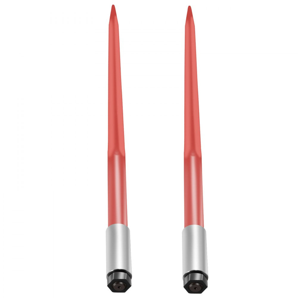 VEVOR Pair Hay Spear 43" Bale Spear 3000 lbs Capacity, Bale Spike Quick Attach Square Hay Bale Spears 1 3/4", Red Coated Bale Forks, Bale Hay Spike with Hex Nut & Sleeve for Buckets Tractors Loaders