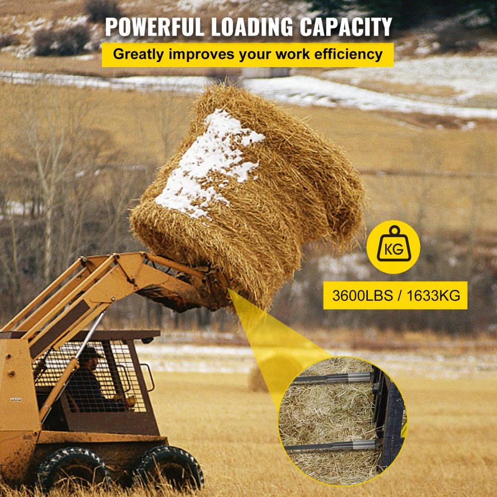 VEVOR Hay Spear 39\" Bale Spear 3600 lbs Capacity, Bale Spike Quick Attach Square Hay Bale Spears 1 3/4\", Black Coated Bale Forks, Bale Hay Spike with Hex Nut and Sleeve for Buckets Tractors Loaders