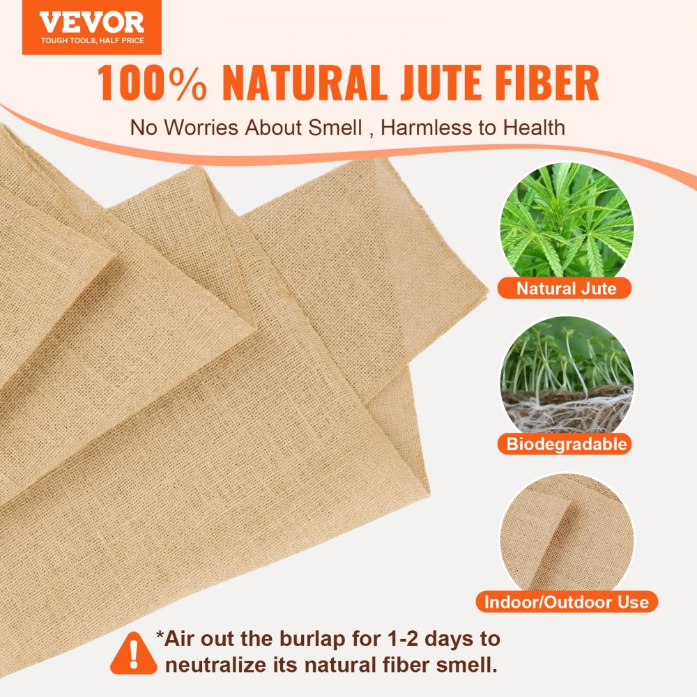 VEVOR Burlap Fabric Roll, 14 in x 30 ft & 50 x 50 High Density Wide Natural Burlap Fabric Rolls, Jute Fabric Burlap Tree Wrap Roll, for Decor, Crafts, Wedding, Gardening, Plant & Tree Winter Covering